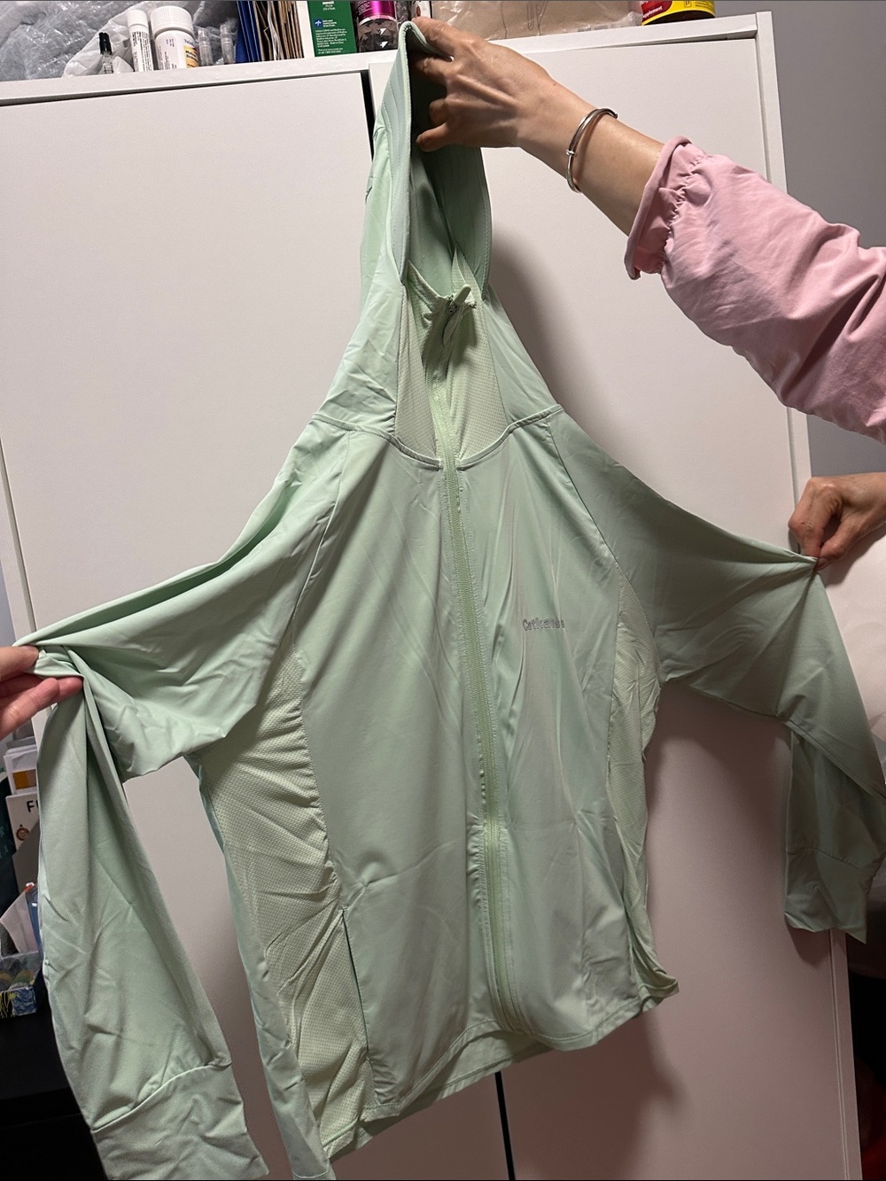 Women Light Mint Green Lightweight UV Protection Full Zip Hoodie Size Small Cap